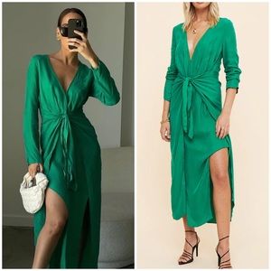 Suboo Grace Tie Waist Midi Dress Green Size Small